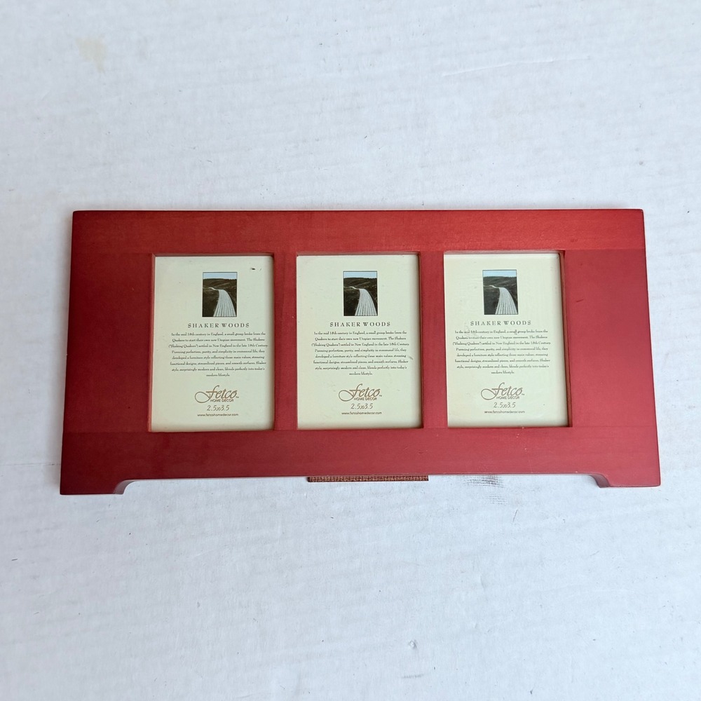 Fetco Home Decor Picture Frame Unisex 2.5x3.5 Red 3-Opening Collage Wood Shaker